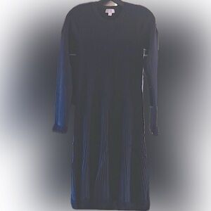 Beautiful Black Ribbed Dress with Feathery Trim